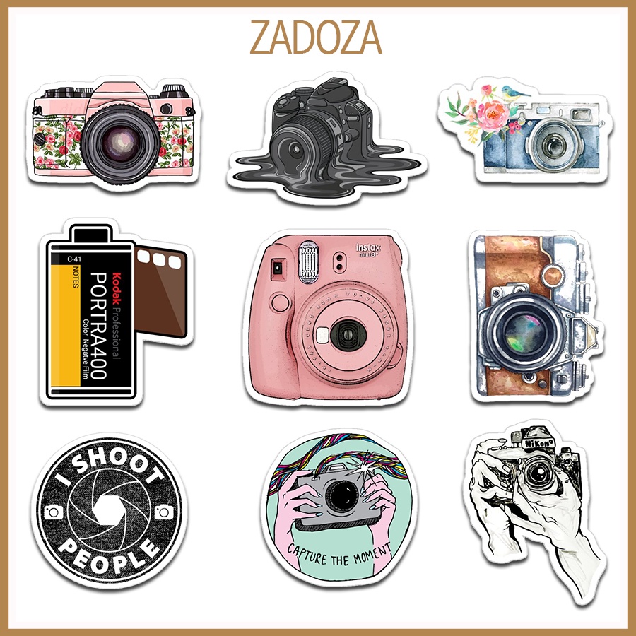 Bộ sticker trang trí mũ bảo hiểm, laptop chủ đề hội họa cổ điển phong cách máy ảnh camera photo