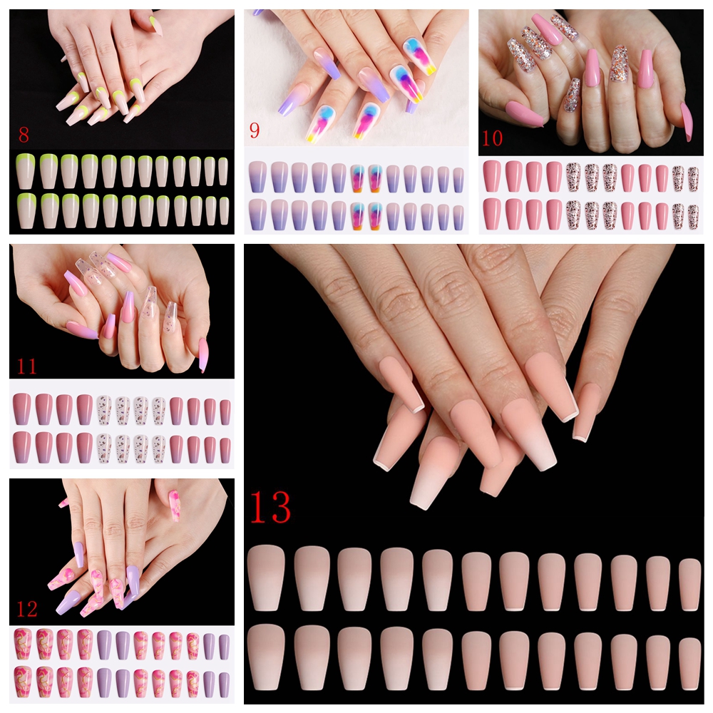 Set 24 Móng Tay Giả Che Phủ Toàn Diện Móng Tay Múa Ba Lê Bằng Gel Acrylic Có Thể Tháo Rời