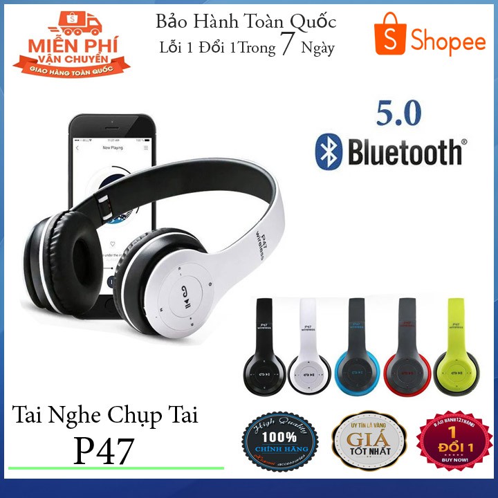 Tai Nghe Không Dây Kết Nối Bluetooth P47 Có Khe Cắm Thẻ Nhớ - Loại Chụp Tai