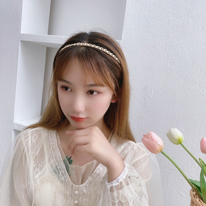 Băng Đô Cài Tóc Đính Hạt Ngọc Trai Giả Bằng Kim Loại Sang Trọng Cổ Điển Cho Nữ