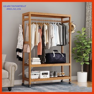 RE0590 Tủ treo quần áo gỗ tre 80cm có bánh xe - Tủ gỗ treo quần áo -  Tủ quần áo gỗ