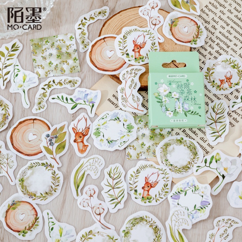 Enjoymore 🌿 Hộp 46 Miếng Dán Hoa Lá Cây Cỏ Hươu Nai Xinh Xắn Trang Trí Scrapbook Bullet Journal Hình Dán Sticker Set Bộ