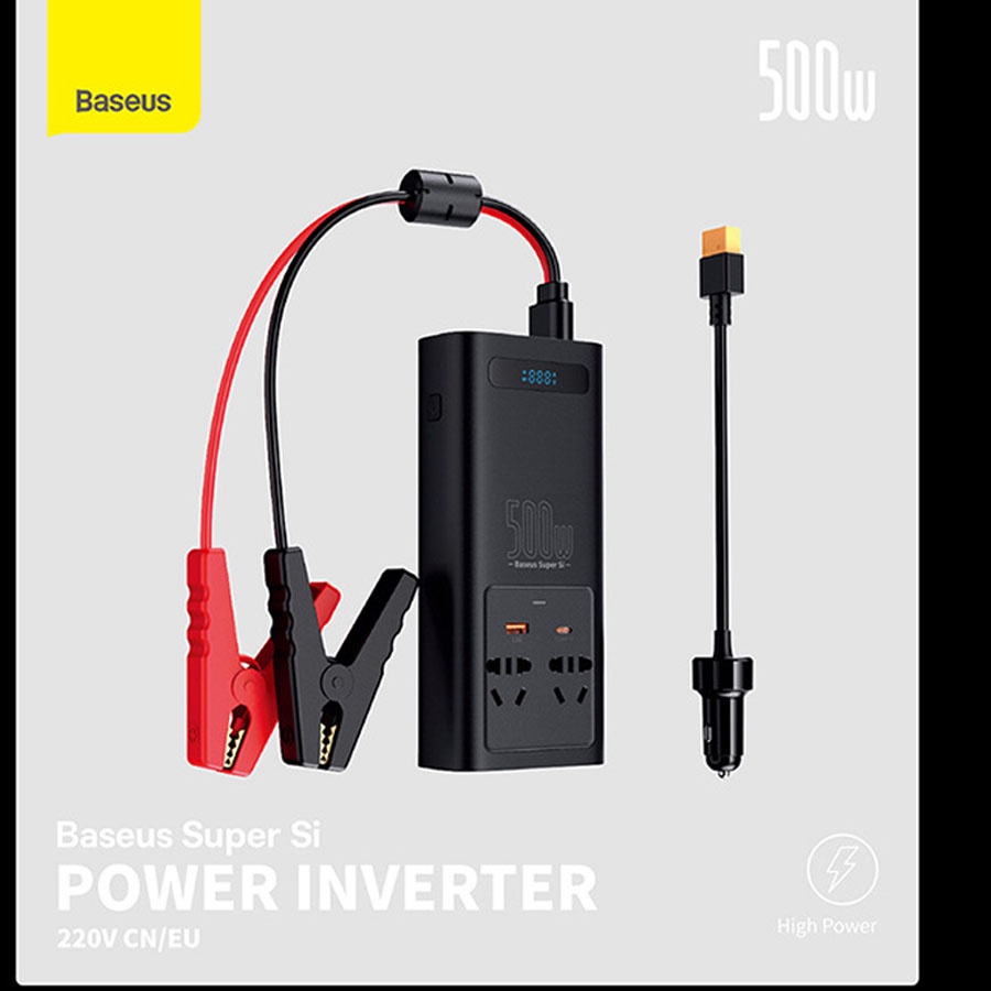 Bộ đổi nguồn 220v Baseus 500w, cục đổi nguồn điện trên xe ô tô, tâu sạc ô tô hàng nhập khẩu