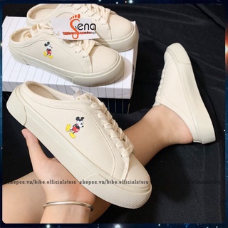 🌹🌹[ Full Bill + Box]🌺Giày Thể Thao nữ hở gót, sục mickey, giày đạp gót zara vải canvas in hình chuột mickey