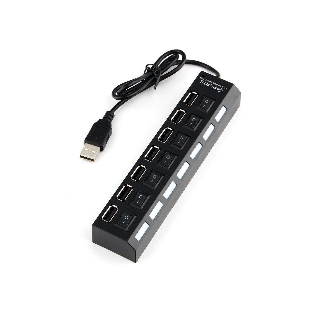 Hub USB 1 ra 7 cổng có công tắc chuẩn 2.0 hi-speed 480Mbps