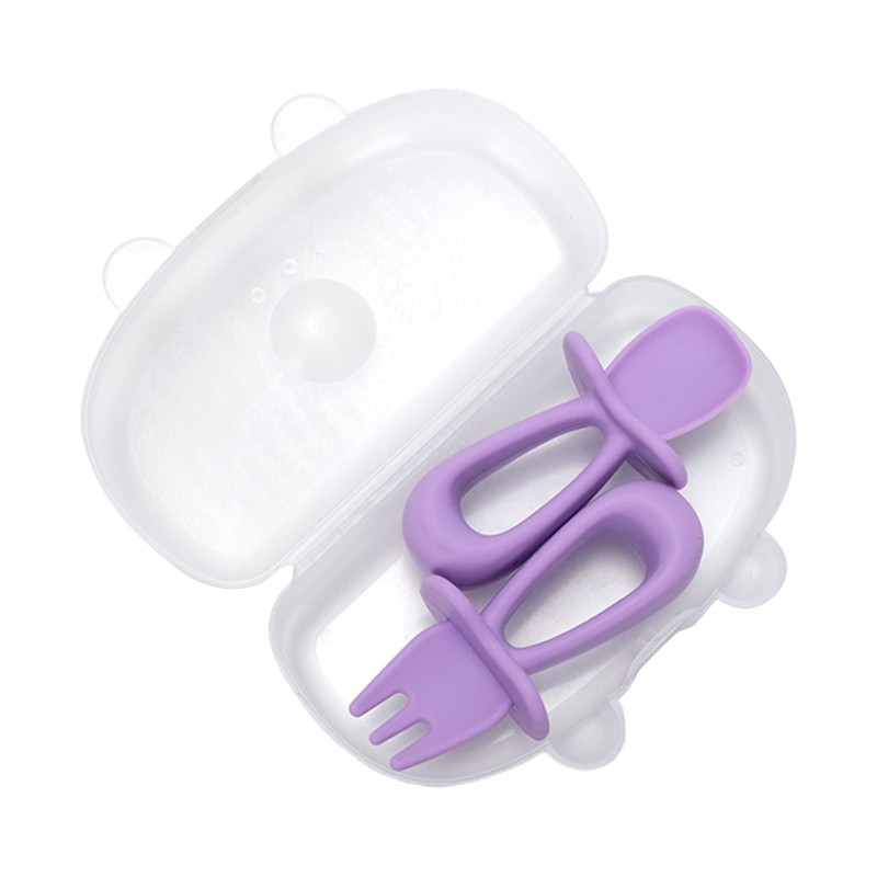 Set 2 Muỗng Nĩa Silicon Tập Ăn Cho Bé