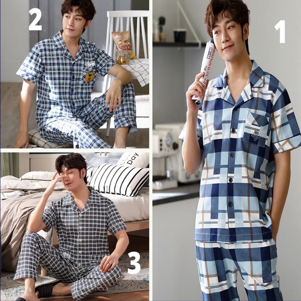 Đồ bộ Pijama cộc tay họa tiết sọc Caro style Hàn Quốc-Đồ bộ nam vải COTTON 100% dày dặn & thông thoáng