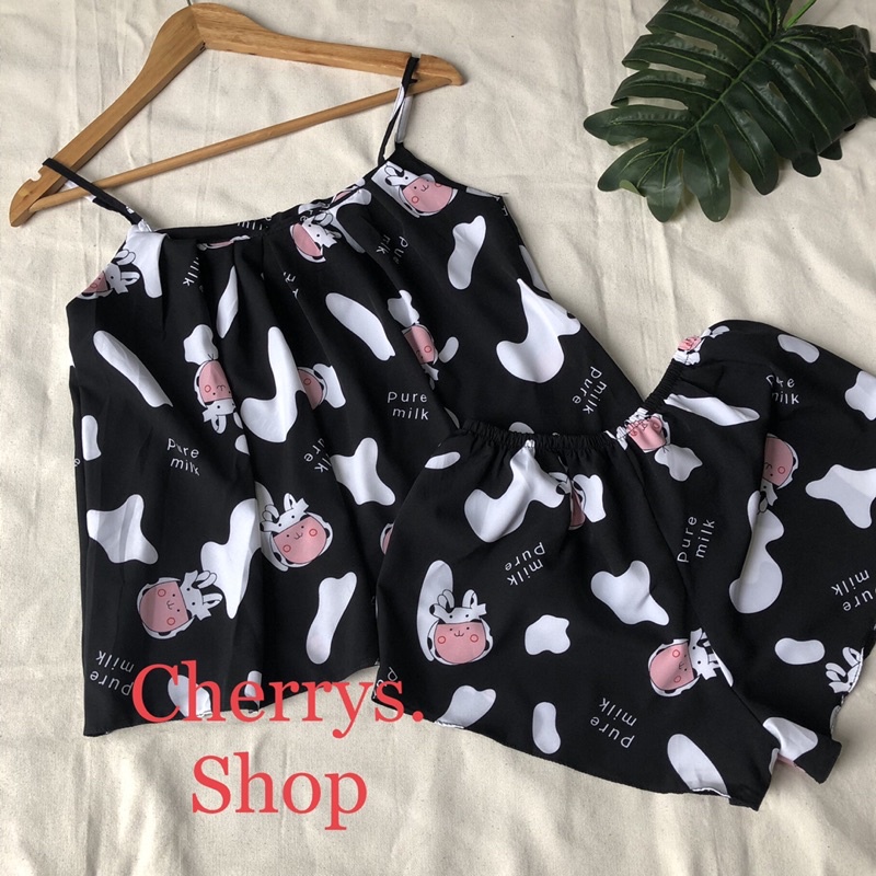 Đồ bộ áo hai dây quần cộc sexy -Đồ ngủ sexy lụa mềm mượt dưới 55 kg siêu xinh