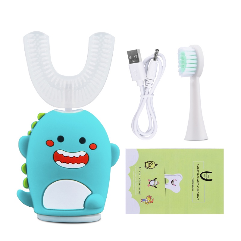 Bàn chải đánh răng CkeyiN silicon thông minh hình chữ U sử dụng điện cho bé siêu âm tự động mô hình khủng long DC142A