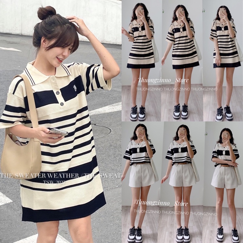 [Ảnh thật/Video]Váy polo XINH chất mongtogi thiết kế 3 cúc thêu hình Hàn Quốc