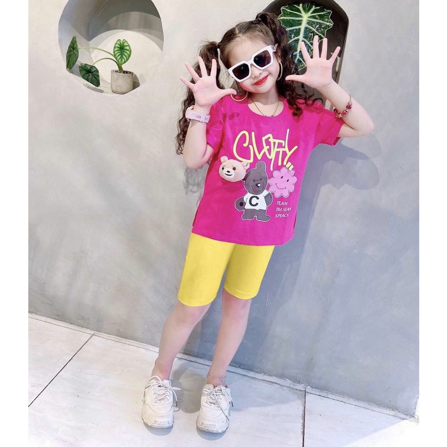 Lyvyshop - (Hàng đẹp) Bộ quần áo bé gái kèm Gấu siêu cute cho bé từ 09kg-28kg (giá 01 bộ)