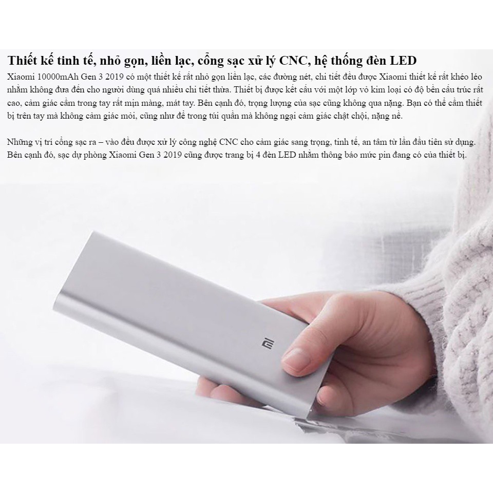 Pin sạc dự phòng Xiaomi Mi Gen 3 10000 mAh 18W - Hỗ trợ sạc nhanh (Đen, Bạc) - Hàng chính hãng