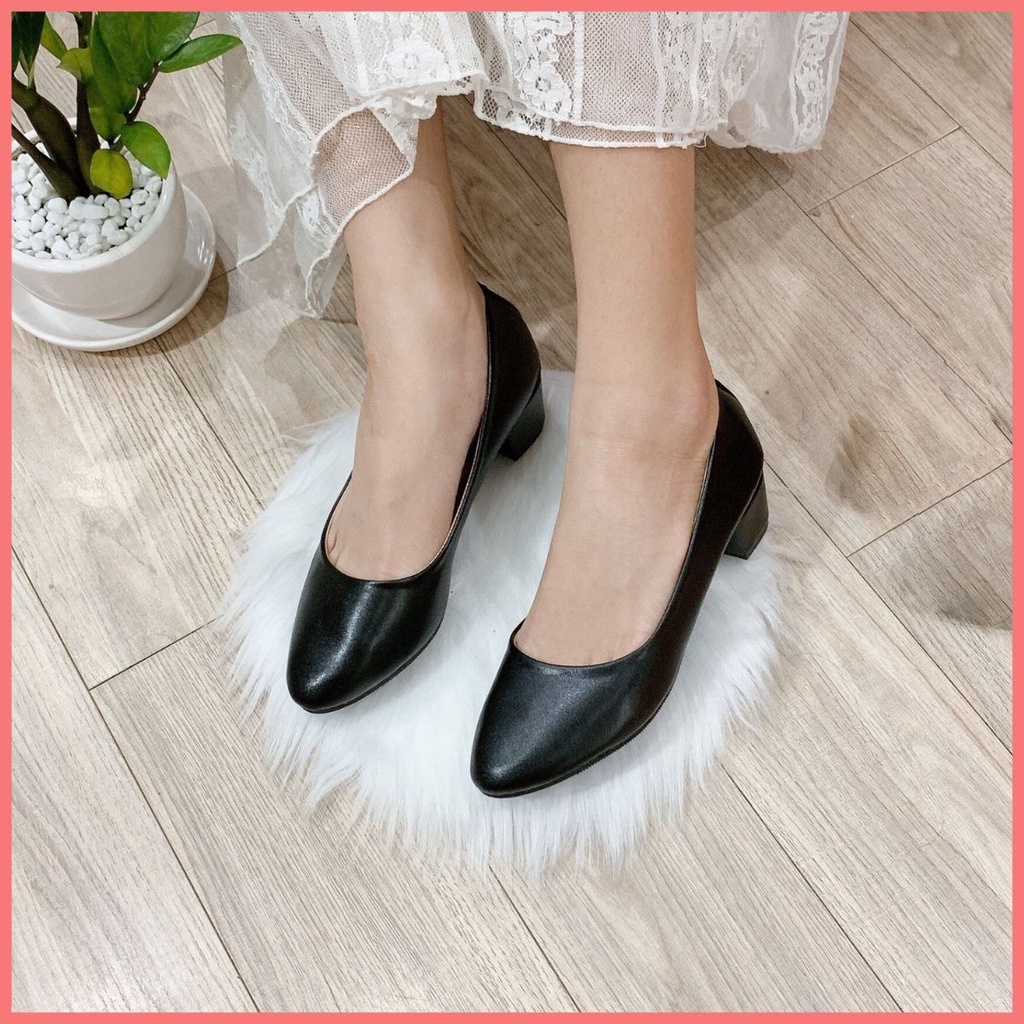 Giày Cao Gót Nữ Big Size 3 Phân Giày Búp Bê Đế Vuông Mũi Nhọn Hoàng Thanh G2