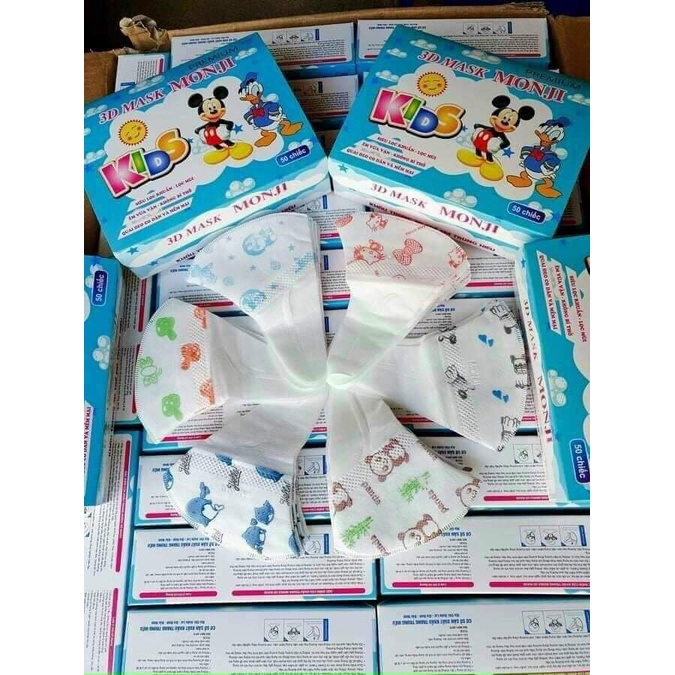 [Hộp 50Cái] Khẩu trang y tế trẻ em 3d Mask Kids 4 lớp Tuấn Huy Masuji Monji Xuân lai. Kháng khuẩn 4D 5D 6D KF94 cho bé.