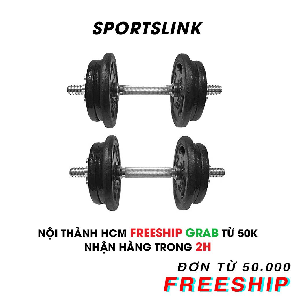 Bộ 2 Tạ Tay Tháo Lắp Cao Cấp Sportslink - Mỗi tạ 9.7kg ( 2 đòn 35cm, 8 bánh tạ 1kg, 4 bánh tạ 2kg)