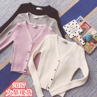 Áo Khoác Cardigan Dệt Kim Tay Dài Cổ Chữ V Họa Tiết Kẻ Sọc Thời Trang Cho Nữ 2017autumn