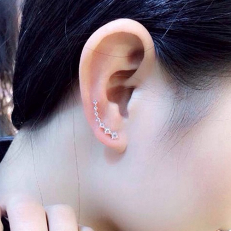 Khuyên đeo vành tai đính 7 viên pha lê không dị ứng thời trang dự tiệc