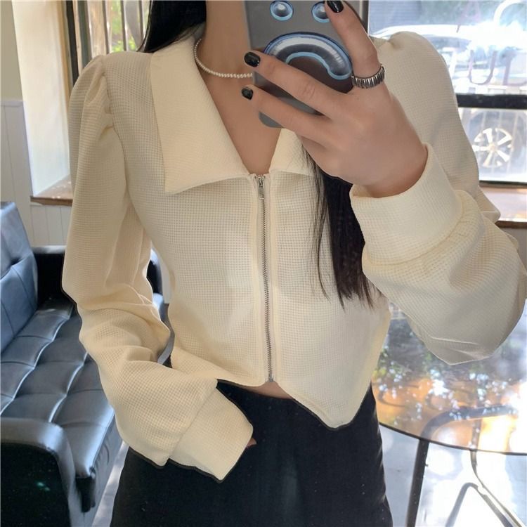 Bubble sleeve POLO collar shirt women's Spring and Autumn new slimming short style with a minority sense of design chic