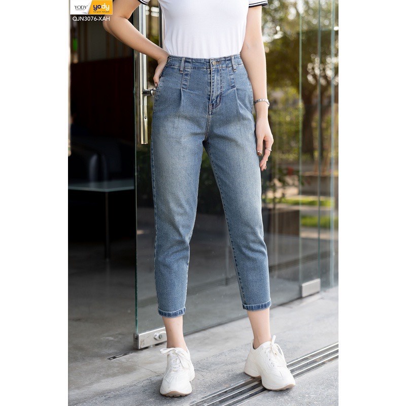 Quần Jean Baggy Nữ YODY Cạp Liền Trơn Lưng Cao Co Giãn Tốt Tôn Dáng Chất Liệu cao cấp Mã SP QJN3076