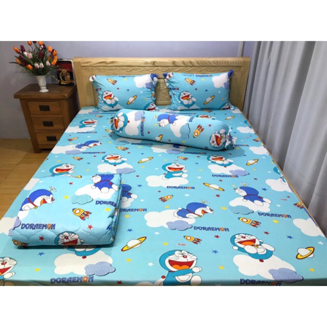 Bộ drap thun ❤️FREESHIP❤️ga thun Hàn Quốc- đôraemon ( 1 ga, 3 áo gối)