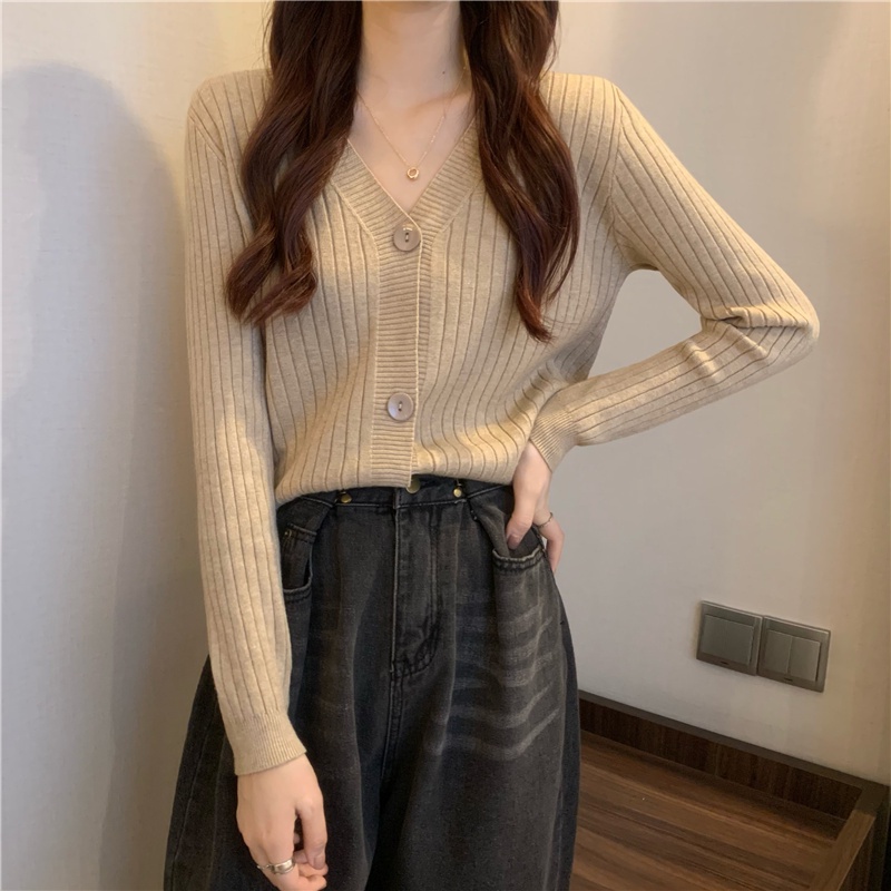 Áo cardigan ZHELIHANGFEI dệt kim tay dài cổ V nhiều màu dễ phối đồ cho nữ