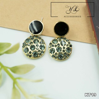 { Mã KT19- Tặng 1 Dây Chuyền Cho Đơn 5SP } Bông Tai Mạ Bạc 925 Hình Tròn Đá Zircon Phong Cách Thanh Lịch