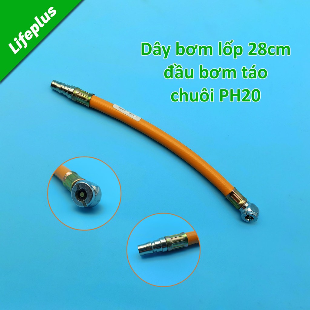 Dây bơm lốp ô tô xe máy 28cm đầu bơm táo, đầu hơi PH20