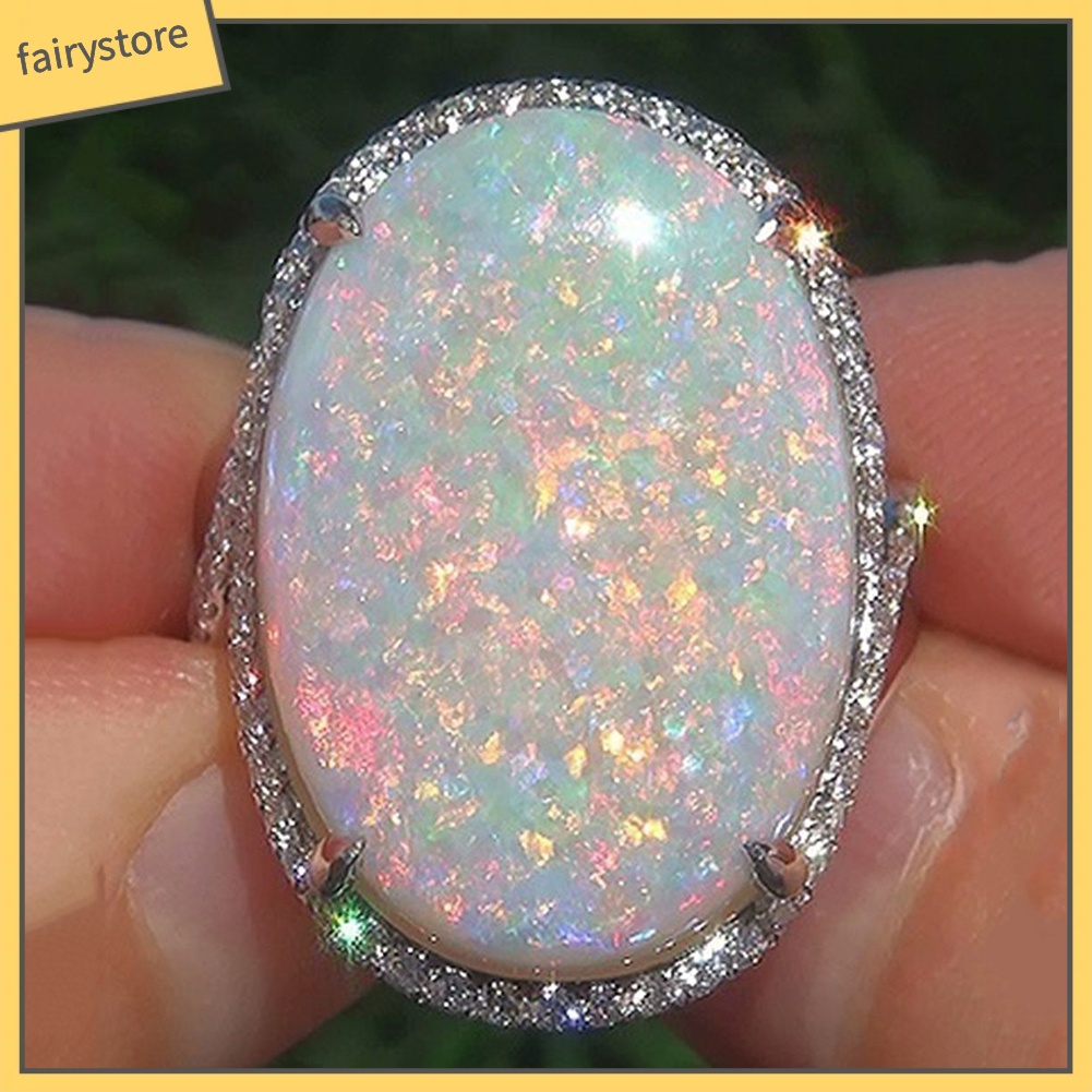 Nhẫn Hợp Kim Đính Đá Opal Nhân Tạo Lấp Lánh Cho Nữ