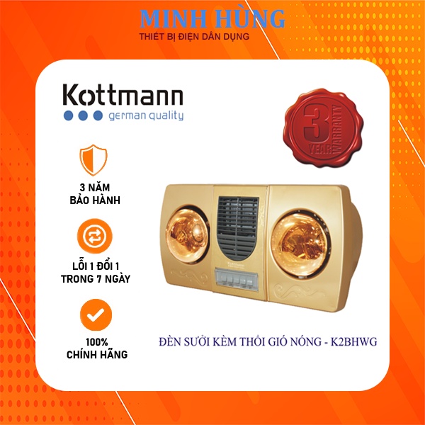 ĐÈN SƯỞI NHÀ TẮM 2 BÓNG CÓ QUẠT THỔI GIÓ NÓNG KOTTMANN ❤ K2B-HW-G