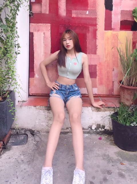 Croptop 3 lỗ thêu hình trái tim hình chụp thật kèm video