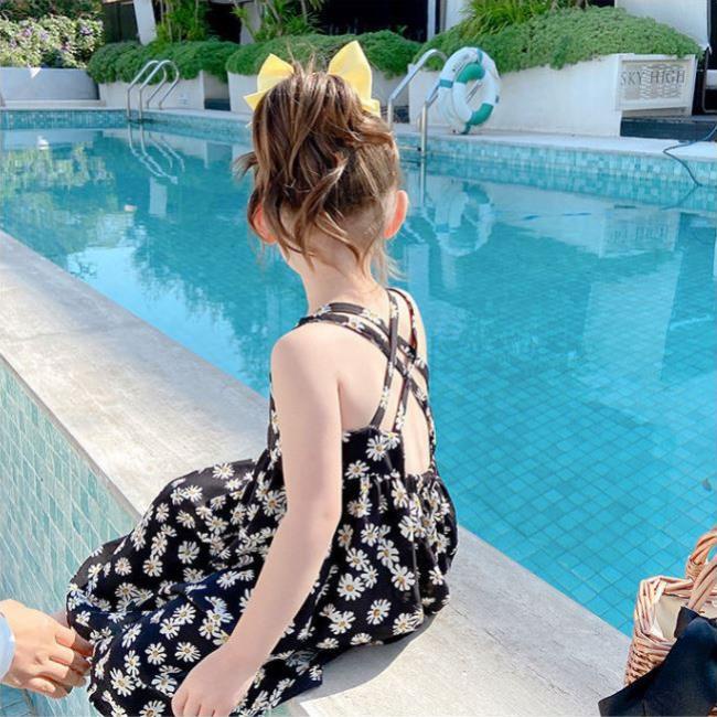 Váy bé gái maxi họa tiết hoa cúc cho bé từ 2 tuổi đến 10 tuổi (35kg) - đầm bé gái đan lưng dáng maxi