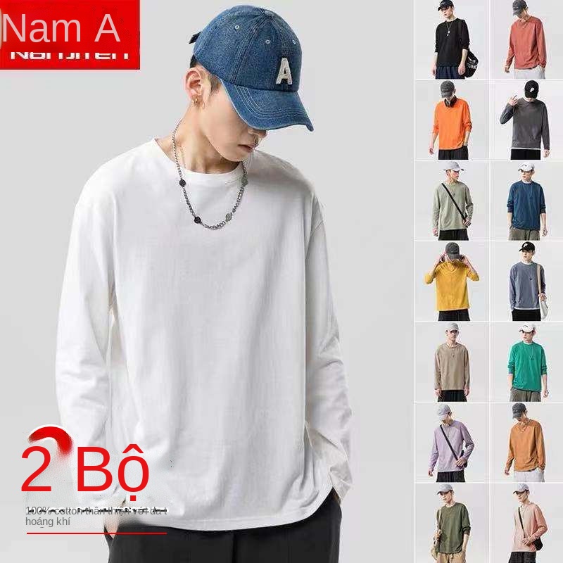 Nam Cực người dân Nam Cực áo thun trơn màu trắng của nam giới dài tay vòng rộng rãi giản dị áo thun dài tay kích thước l