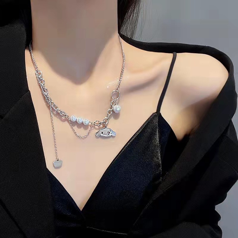 Vòng cổ Hợp Kim Mặt Hình Đầu Lâu Đính Ngọc Trai Nhân Tạo Xinh Xắn Cho Nữ