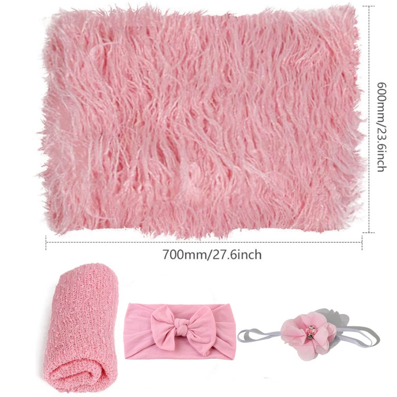 Set Khăn Quấn + Chăn + Băng Đô Làm Phụ Kiện Chụp Ảnh Cho Bé Sơ Sinh