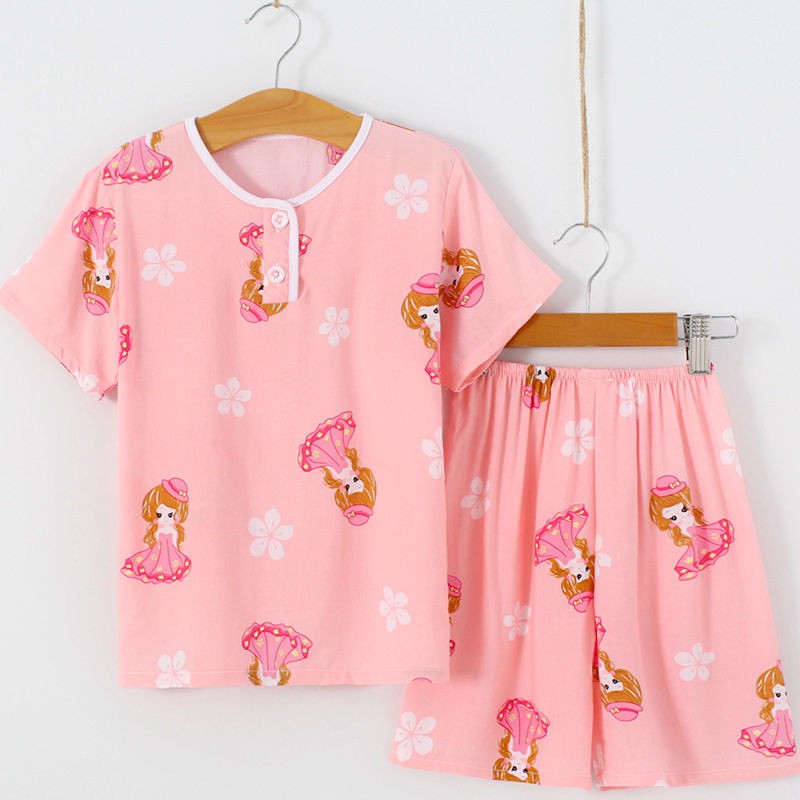 quần thun bé trai₪✹♕Bộ đồ ngủ pijama cotton lụa mùa hè trẻ em 1-13 tuổi bé gái, trai, lớn, dài tay ngắn điều hòa