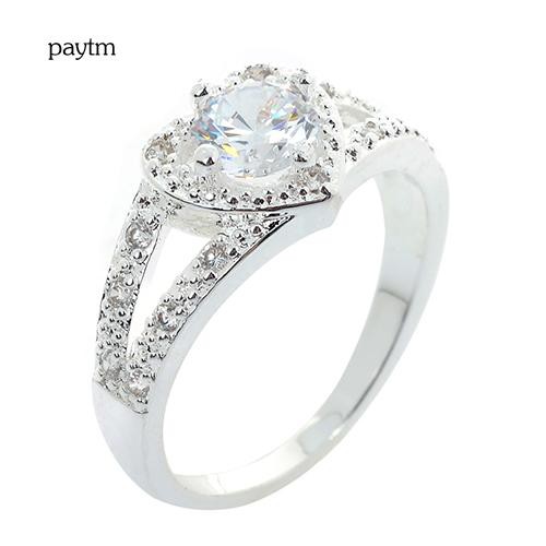 Nhẫn Mạ Bạc Hình Trái Tim Đính Đá Thời Trang Dành Cho Nữ Size US 8