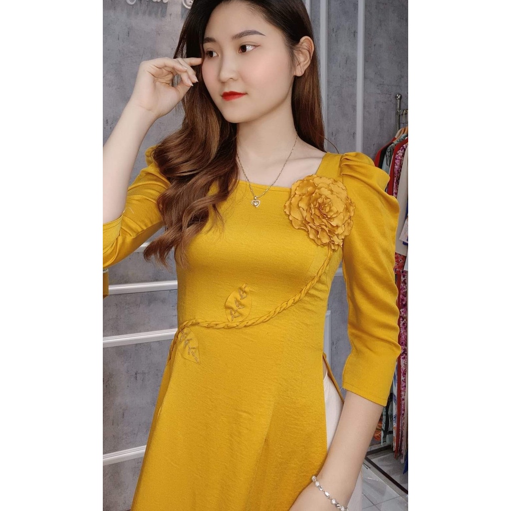 Áo dài lụa Tây Thi đính hoa ngực - Áo Dài Đan Linh