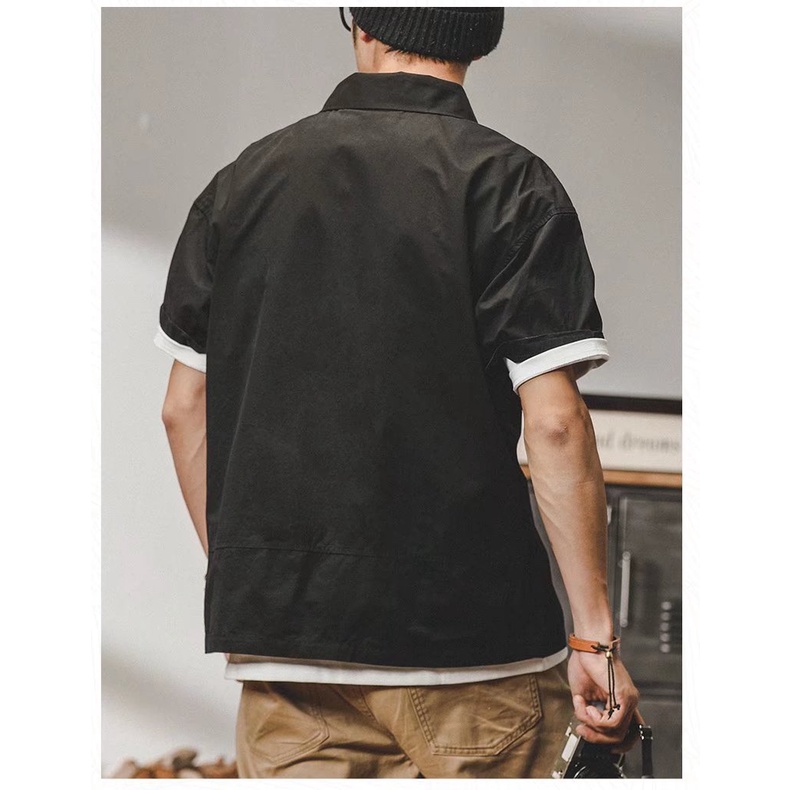 Áo Sơ Mi polo Nam Tay Ngắn Dáng Rộng Phong Cách Retro Nhật Bản Size M-3XL