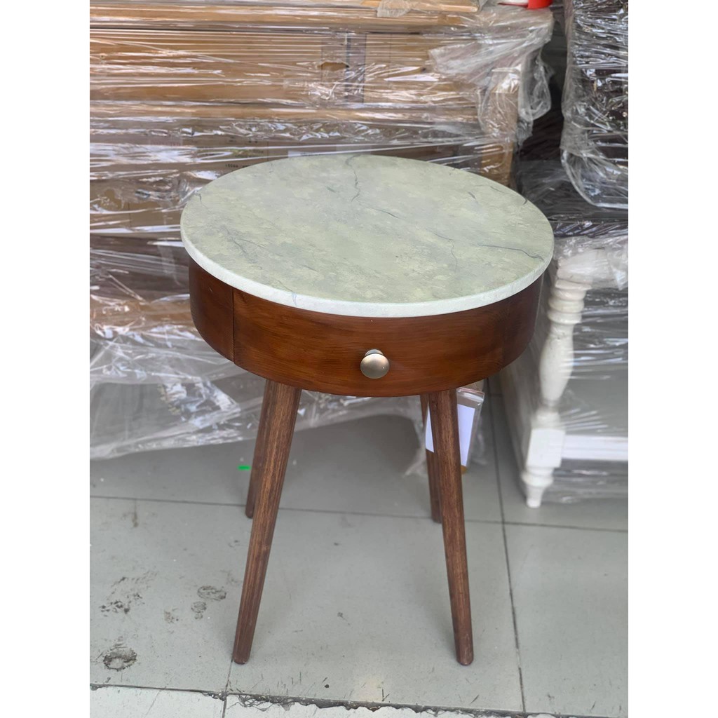 [HÌNH THẬT] Bàn tròn cafe mặt vân đá marble cổ điển - bàn sofa T & K handicraft Enterprise  HAILEY SIDE TABLE