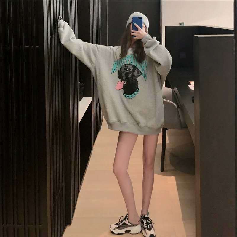 COZOK Áo sweater dáng rộng chiều dài vừa phải đa năng thời trang Hàn Quốc