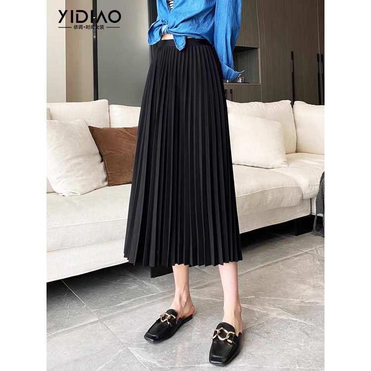 Chân Váy Ck Suông Dài Xếp Ly Hàng Cao Cấp Viền Eo Tên Thương Hiệu