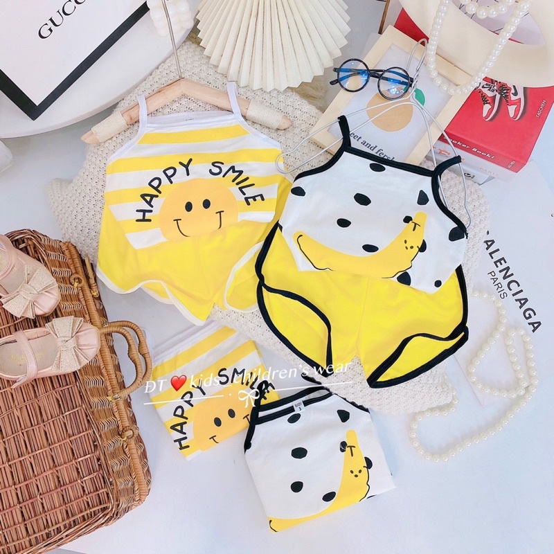 NT042 Bộ cotton hè hai dây With Me quần viền bèo cho bé gái, bộ 2 dây chất cotton tàu xịn sò