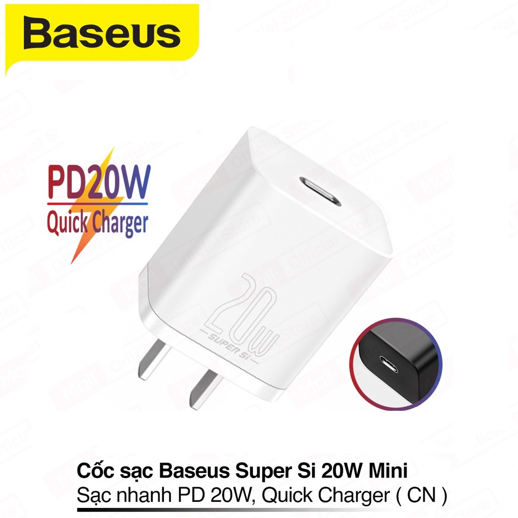 Cốc Sạc 20W Type C BASEUS Super Si (Sạc Nhanh PD 20W, QC3.0 18W) - Hàng Chính Hãng - Hưng Long PC