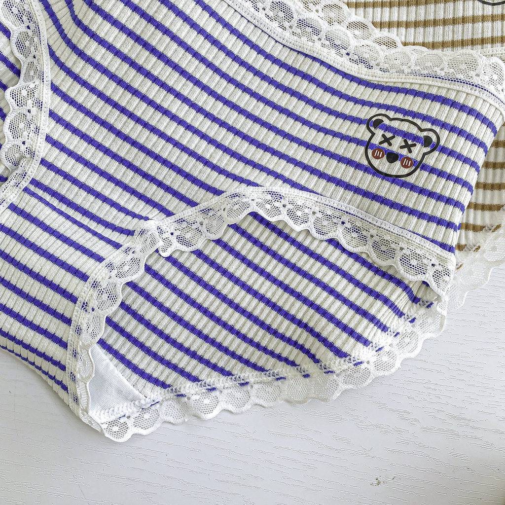 Quần lót nữ cotton cao cấp, họa tiết gấu sọc ngang đáng yêu HLBOUTIQUE L167