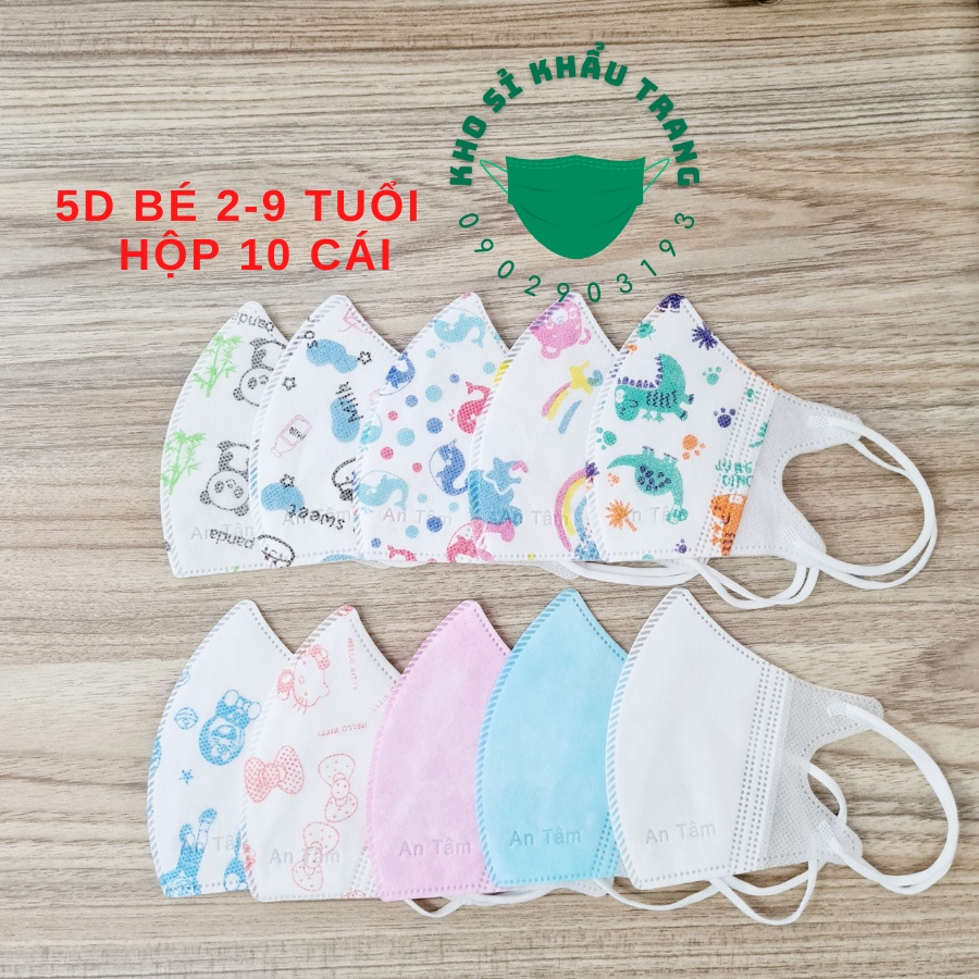 Khẩu trang 5D kids An Tâm dành cho bé 3- 8 tuổi hộp 10 cái