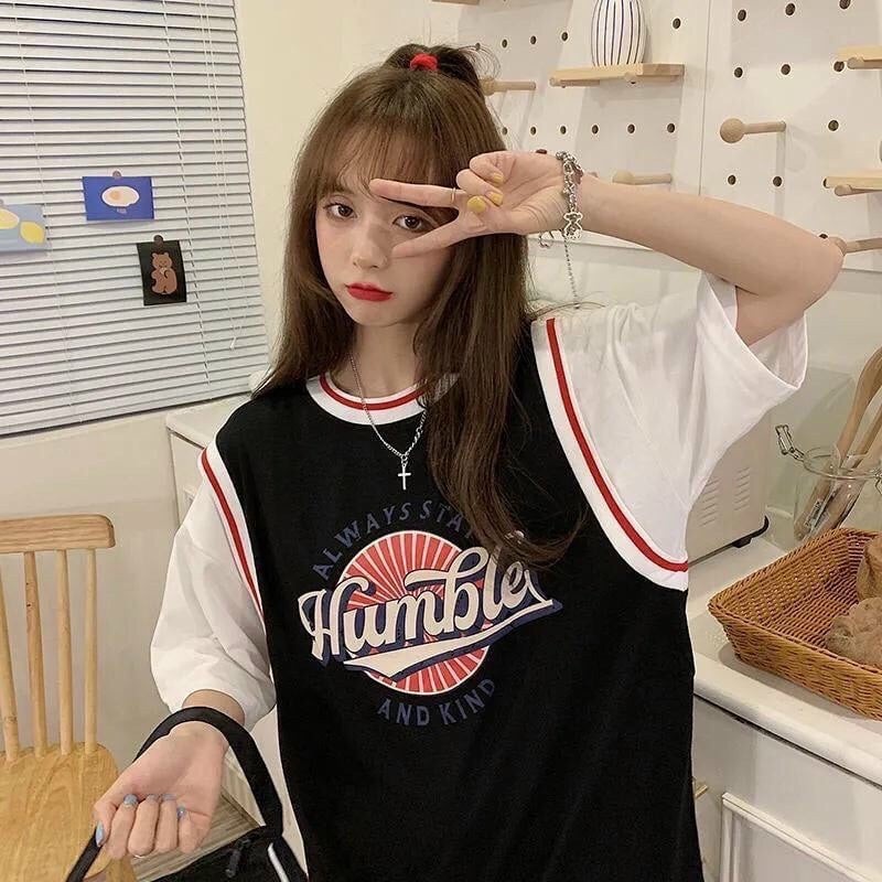 Áo thun tay lỡ phối màu form rộng in chữ HUMBLE phong cách bóng rổ stype TTML0067