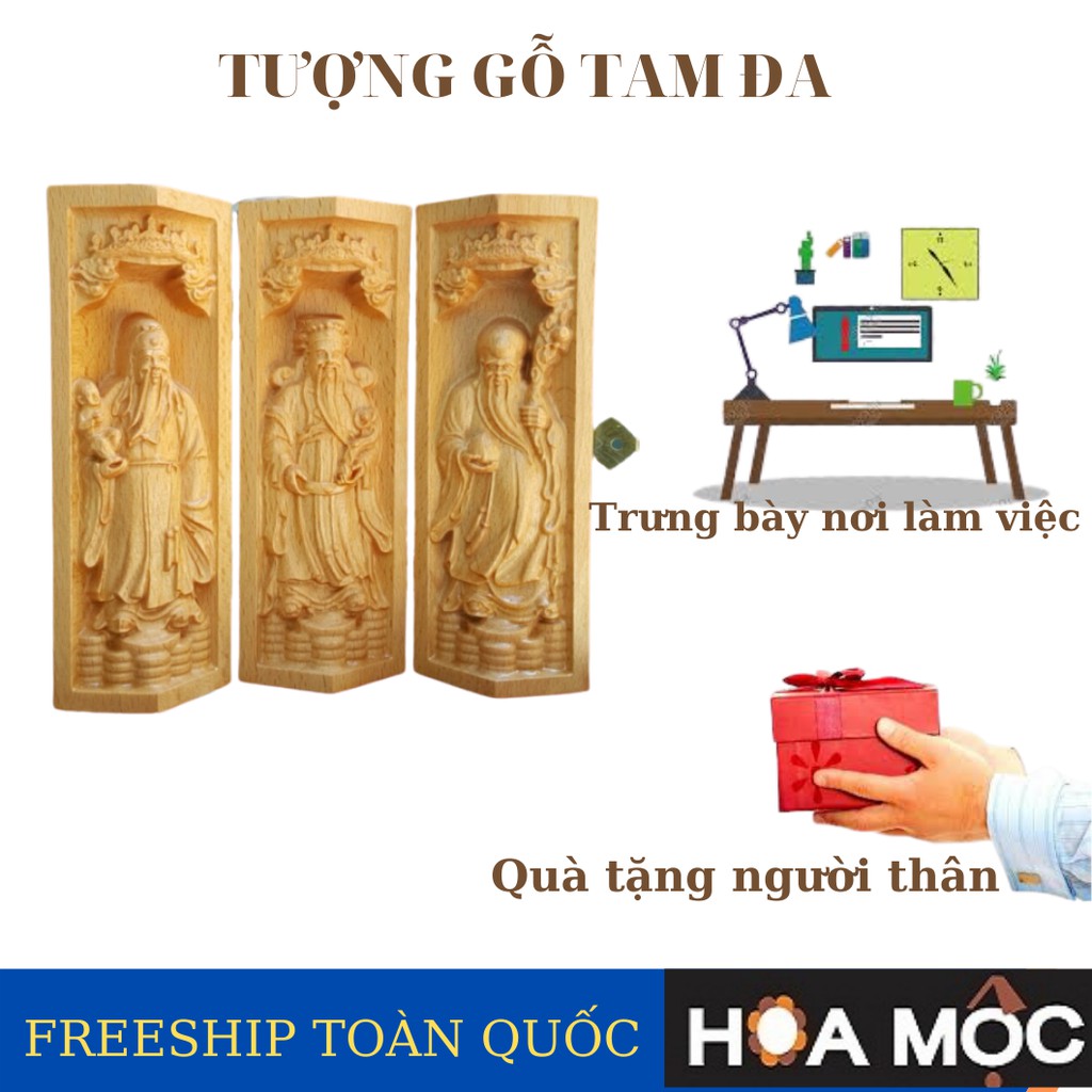 Tượng Tam Đa Phúc- Lộc - Thọ bằng gỗ [Hoa Mộc] cao 15cm, tượng làm  quà tặng, trang trí [free ship]