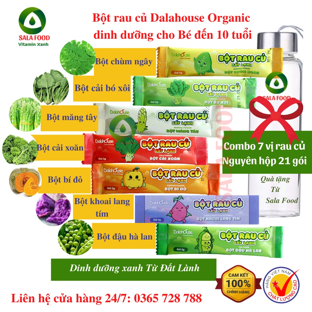 Bột Rau Củ Dalahouse dinh dưỡng Cho Bé - Hộp 21 gói với 7 vị rau củ Organic 100%
