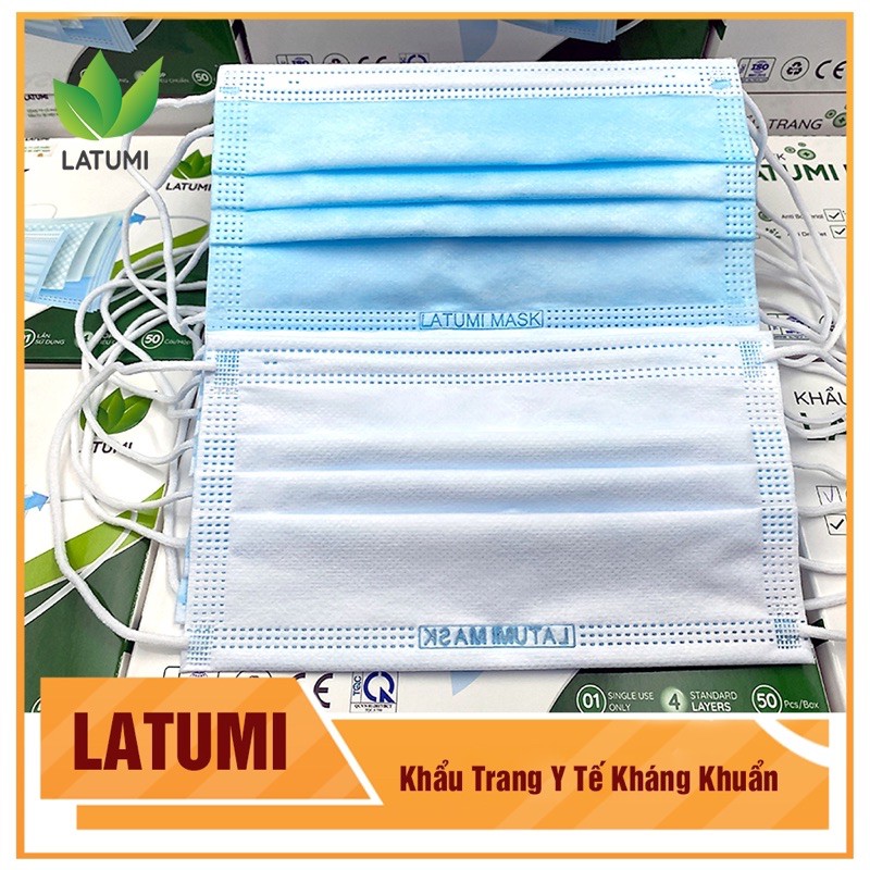 Khẩu Trang Y Tế 4 Lớp Có LOGO,Hộp 50 Chiếc Kháng Khuẩn LATUMI