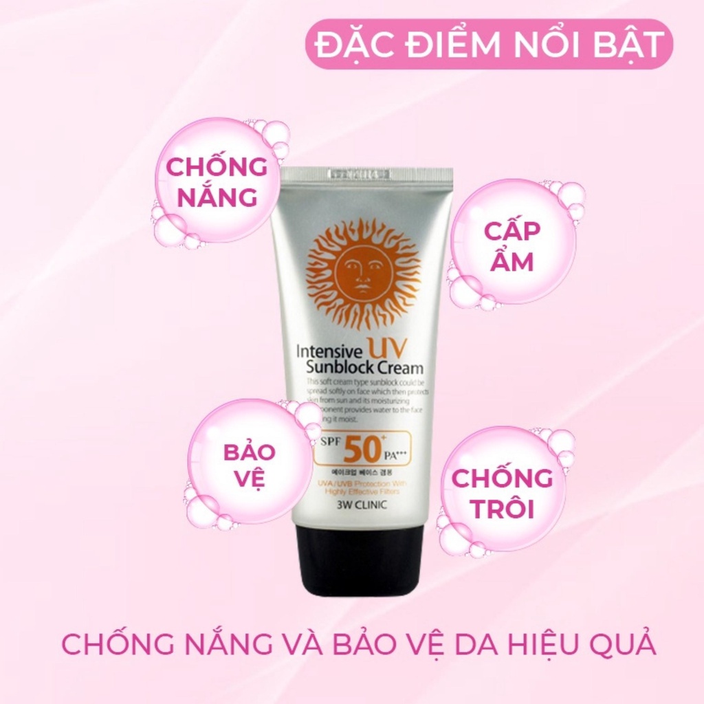 Kem Chống Nắng 3W Clinic UV Sunblock Cream SPF 50+ PA+++ Bảo Vệ Da Tối Ưu 70ml